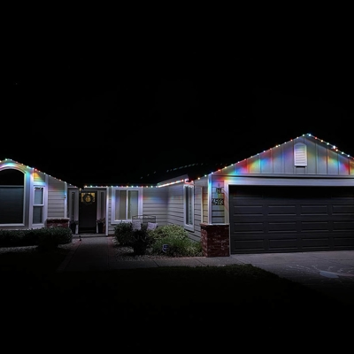 Permanent holiday track lighting can be used year-round from multi-color to warm white options and m Photo